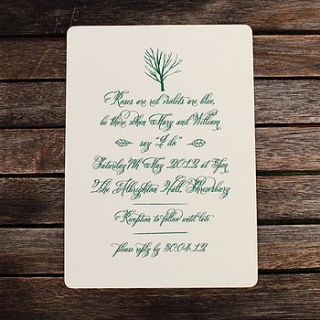 rustic green wedding invitations + envelopes by artcadia