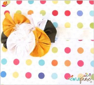 Ema Jane (Autumn Harvest Lace Rosette on White) Shabby Chic Girl Flower Headbands   Fits Baby, Toddler, Child Clothing