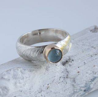 aquamarine silver and gold ring by caroline brook