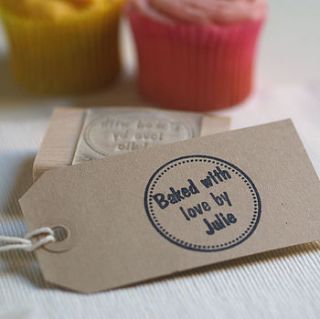 personalised 'baked with love by' stamp by pretty rubber stamps