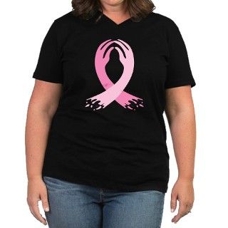 BREAST CANCER HANDS RIBBON Womens Plus Size V Nec by zerodesignz