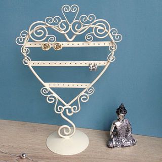 cream heart & scroll earring stand by not a jewellery box