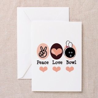 Peace Love Bowl Bowling Greeting Cards (Pk of 10) by chrissyhstudios