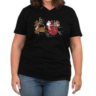 Rudolph Santa Sleigh Womens Plus Size V Neck Dark by holidayhaven