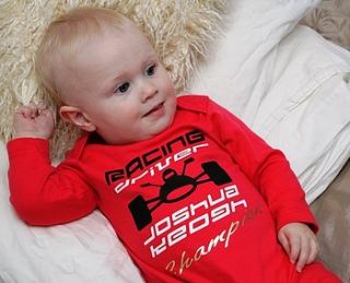 personalised 'racing driver' romper by jack spratt baby