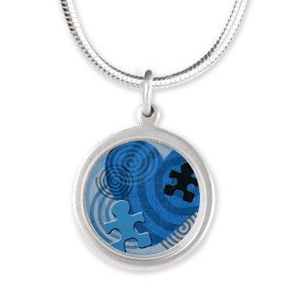 Autism is a Puzzle Silver Round Necklace by Admin_CP13368566