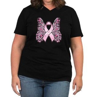 Pink Butterfly Hope Womens Plus Size V Neck Dark by artegrity