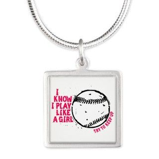 I Know I Play Like A Girl Silver Square Necklace by MegaShark