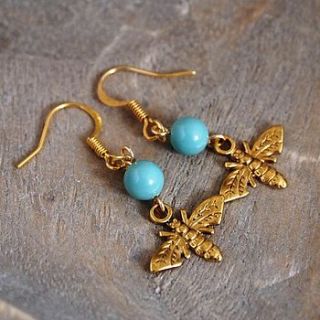 gold bee earrings with pearl choice by melissa morgan designs