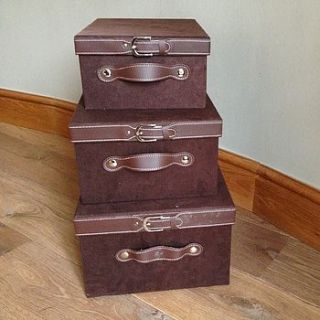 set of three suede effect storage boxes by velvet brown