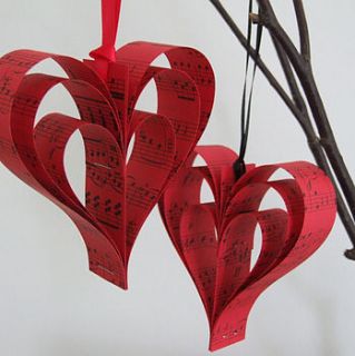 handmade red sheet music heart decoration by remade