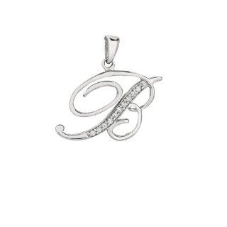 BRI Jewelry Sterling Silver Shiny The Letter "B" 0.05ct White Diamond Fancy Initial Pendant Jewelry