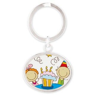 Cute Happy Birthday Oval Keychain by Admin_CP70839509