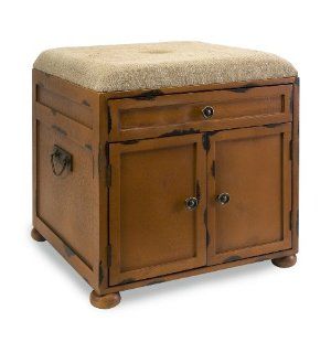 Rustic Distressed Ottoman Storage End Table  