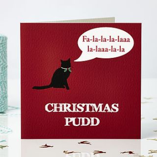 cat lovers 'christmas pudd' greeting card by bonnie blackbird