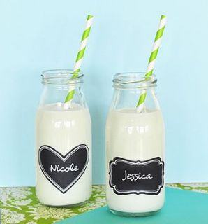 milk bottle with vinyl chalkboard label by hope and willow