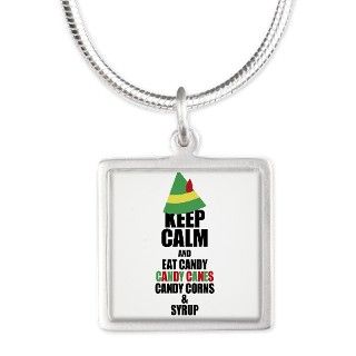 Keep Calm Elf Food Groups Silver Square Necklace by holidayboutique