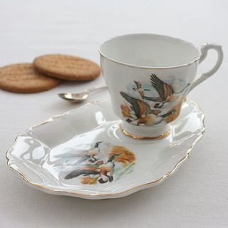 vintage flying ducks cup and long saucer by magpie living