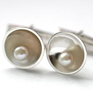 art deco silver pearl cufflinks by louy magroos