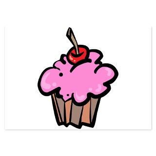 Cute Cartoon Pink Cupcake With Cherry Invitations by doonidesigns