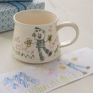 your child's drawing on a mug by the handmade mug company