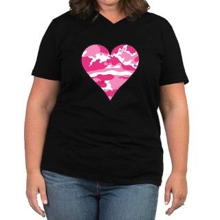 Pink Camo 2D Valentine Heart Womens Plus Size V N by loveplace6