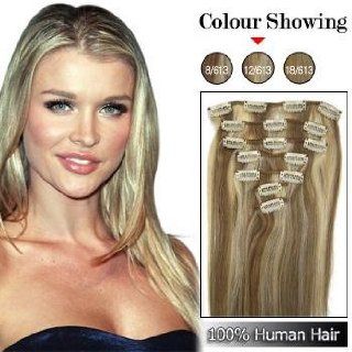 18" Clip in Remy Human Hair Extensions Straight 70g 7pcs #12/613 Golden Brown/platinum Blonde Tx Seller Receive It Just in Few Days  Highlighted Hair Extensions  Beauty