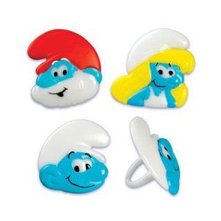 SMURF Pappa Smurfette (12) Cupcake Decoration Topper Cake Party Favor Rings Kitchen & Dining