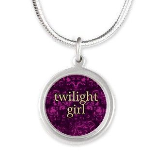 Twilight Girl Pattern Purple Silver Round Necklace by nskiny