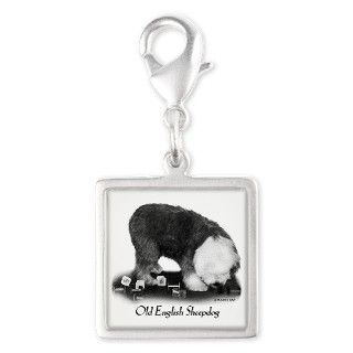Old English Sheepdog Obedience Silver Square Charm by rosewoodstudio