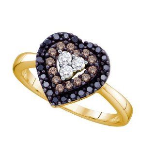 0.50 Carat Cognac Champagne Chocolate Brown Black & White Heart Shape Round Diamond Engagement Ring TheJewelryMaster Jewelry