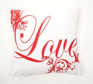 sale £10.00 'love' feather cushion by rose & lyons