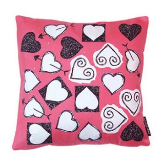 pink large hearts silk cushion by judy holme