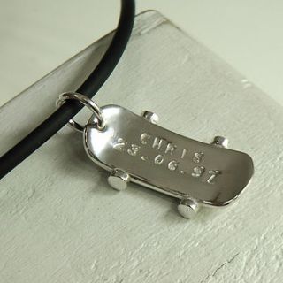 personalised silver skateboard dude necklace by dizzy