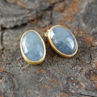 indigo small organic sapphire stud earrings by embers semi precious and gemstone designs