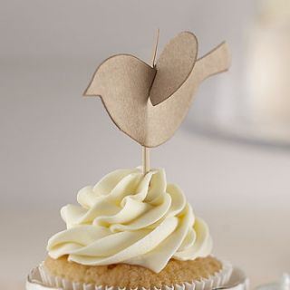 vintage brown kraft birds cupcake toppers by ginger ray