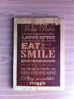 'house rules' wooden plaque by almo wall art