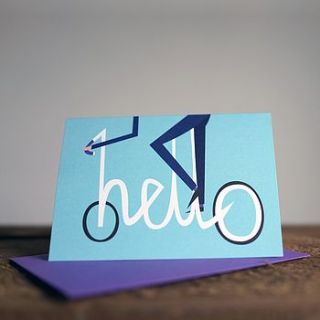 hello velo greeting card by rebecca j kaye