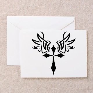 Cross w Angel Wings Greeting Cards (Pk of 10) by kimtasticgrafix