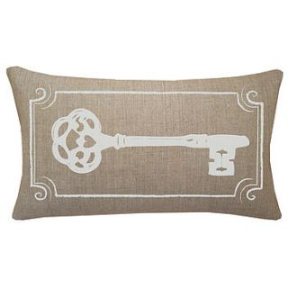 vintage inspired key natural linen cushion by acacia design