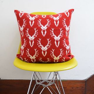 stag head knitted cushion by nervous stitch