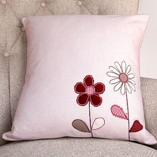 sale pink flowers embroidered cushion by jenny arnott cards & gifts