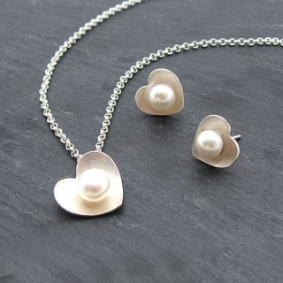pearl heart pendant and studs set by emma kate francis