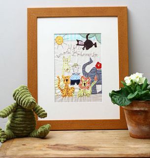 personalised zoo animals embroidered artwork by katy kirkham designs