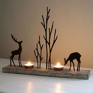 reindeer duo tea light holder by red lilly