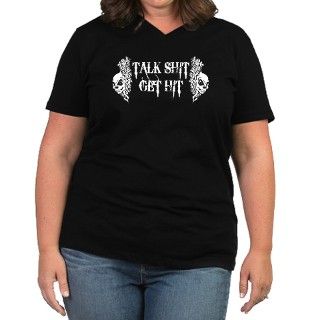 Talk Shit Get Hit Womens Plus Size V Neck Dark T  by shirtpervert