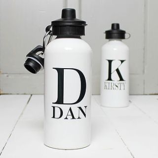 personalised black initial water bottle by snapdragon