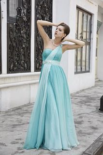 empire roman style one shoulder prom dress by elliot claire london