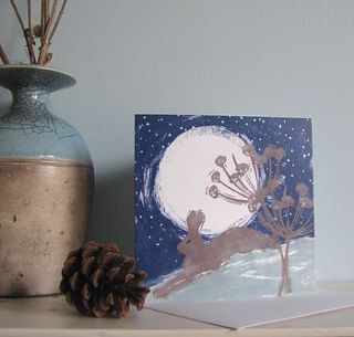 midnight hare greetings card by linen prints