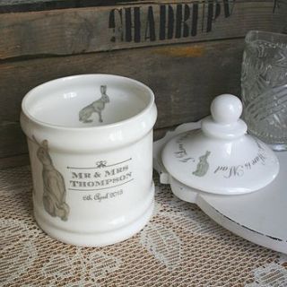 personalised ceramic jar with hare design by cherry pie lane